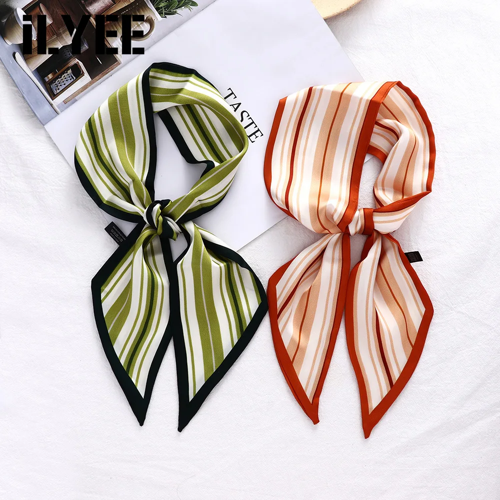 

ILYEE 2021 New Silk Satin Hair Bands for Women Fashion Striped Print Head Bandana Shaw Scarf Hairbands Hair Hoop Accessories