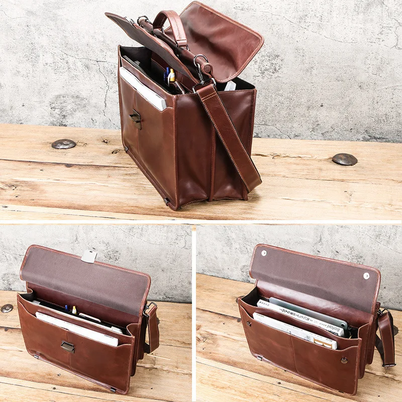 Новые мужские кожаные сумки-мессенджеры для ноутбука мужской деловой портфель