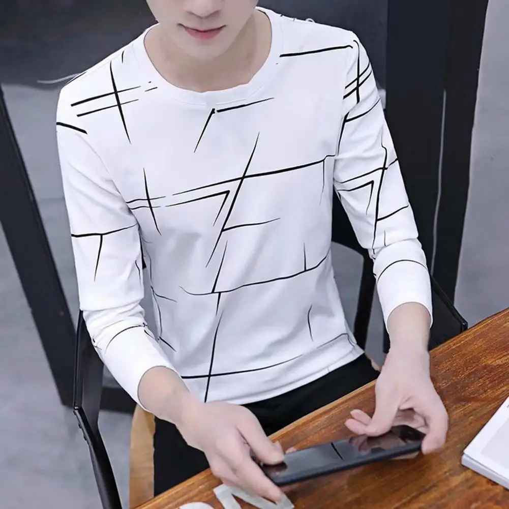 Мужская футболка с длинным рукавом в полоску круглым вырезом | одежда