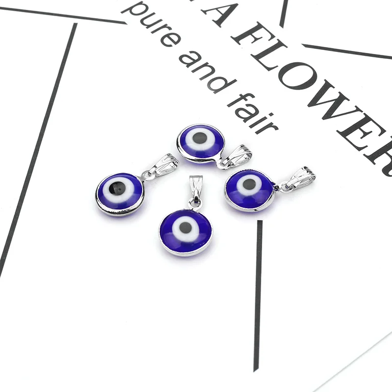 10 шт./лот Подвеска из металлического сплава серебряного цвета с голубым стеклом и круглым глазом Lucky Eye