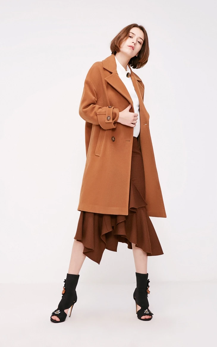 Vero Moda осень зима лацкан воротник двубортное шерстяное пальто | 318327564
