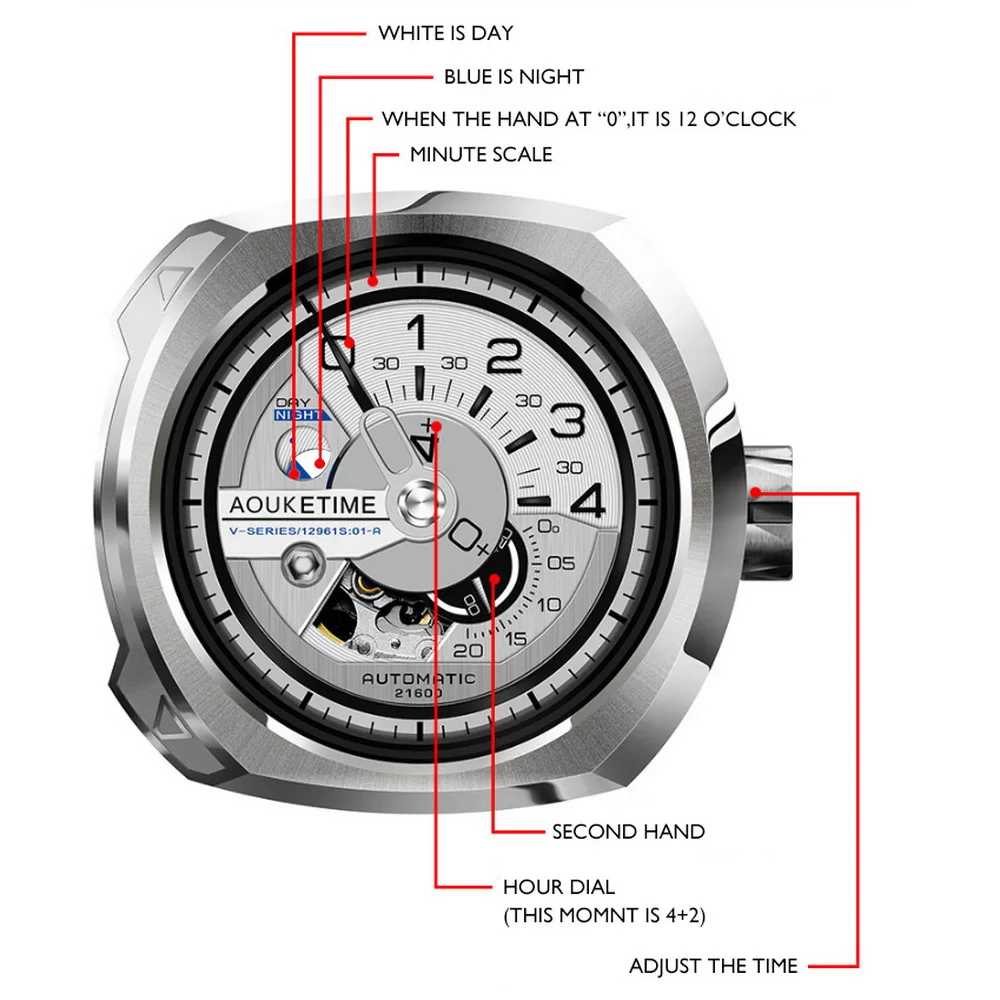 Часы наручные AOUKE Мужские автоматические брендовые Роскошные водонепроницаемые