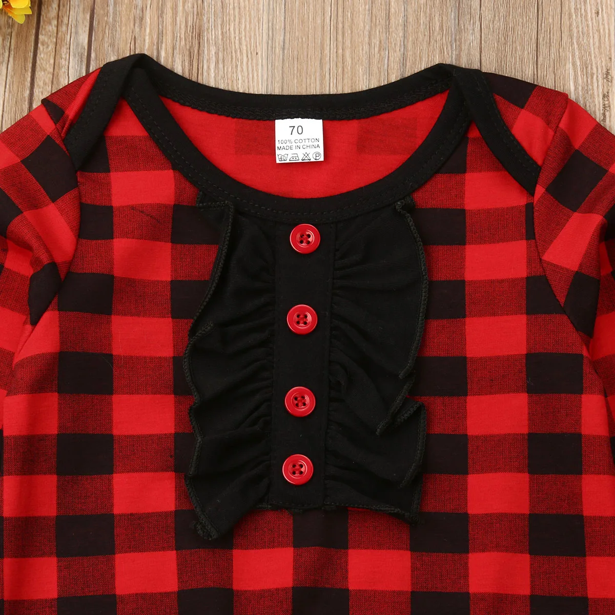 

0-24M Christmas Newborn Infant Baby Girl Clothes Red Rompers Long Sleeve Plaids Bowknot Ruffles Jumpsuit Xmas Baby Girl Costumes