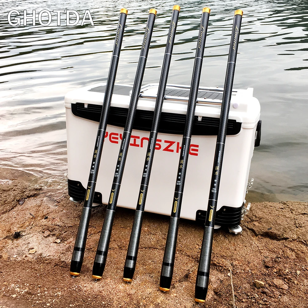 

Black Stream Rod Fishing Rod Carbon Fiber Telescopic Fishing Rod 3.6M-7.2M Travel Carp Rod Super Light Hard