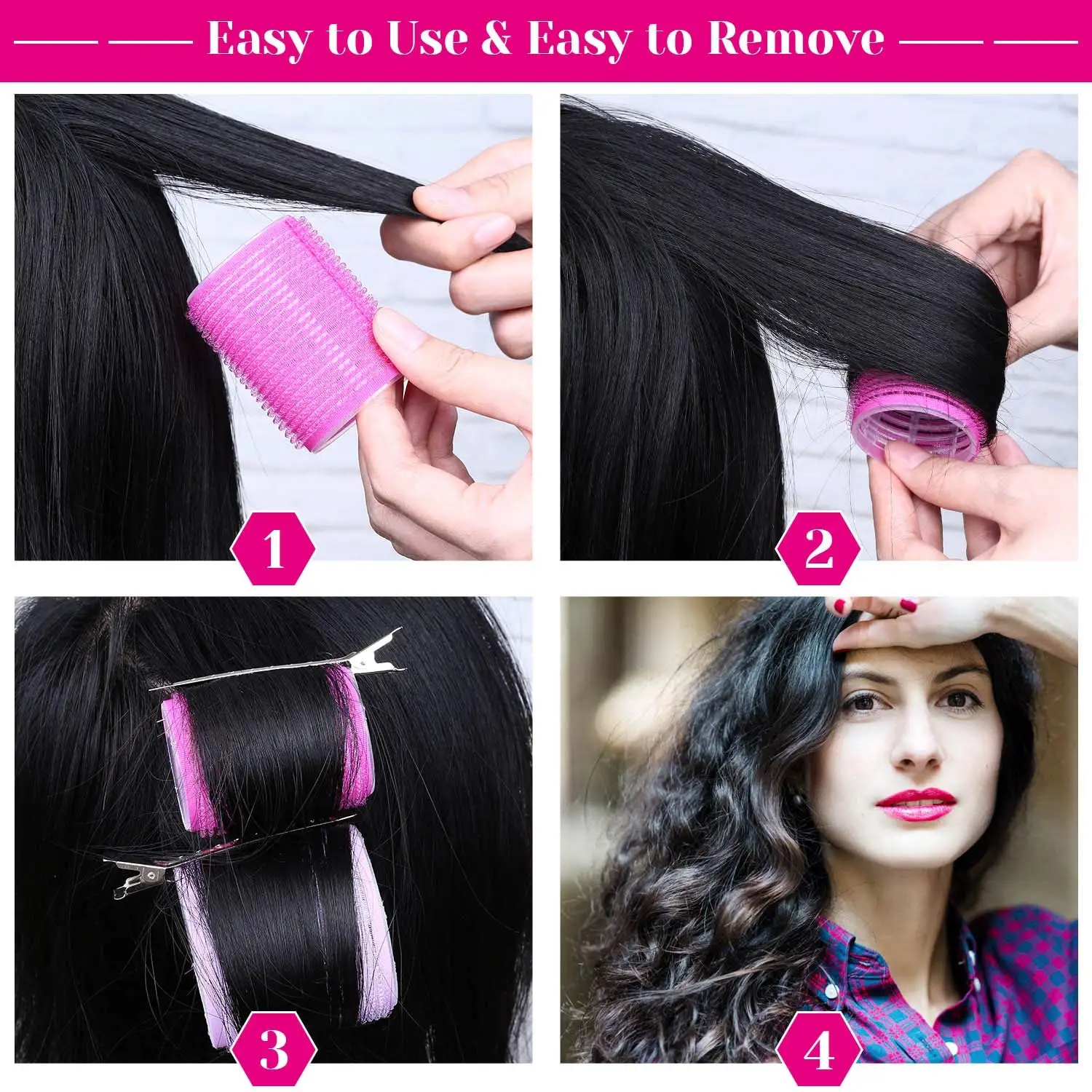 

Hair Curlers Rollers, 36Pcs Jumbo Big Hair Roller Sets with Stainless Steel Duckbill Clip 2 Size Self Grip Hair Curlers Rollers