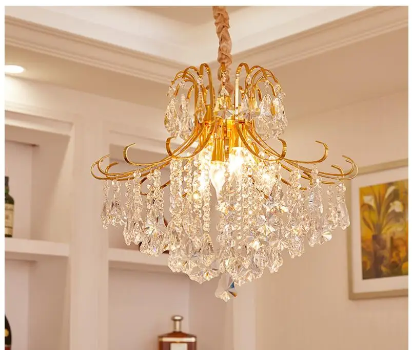

D56cm H55cm Modern Golden E14 Luxury Crystal Golden Iron Chandeliers Indoor Lighting For Living room and Restaurant Chandelier