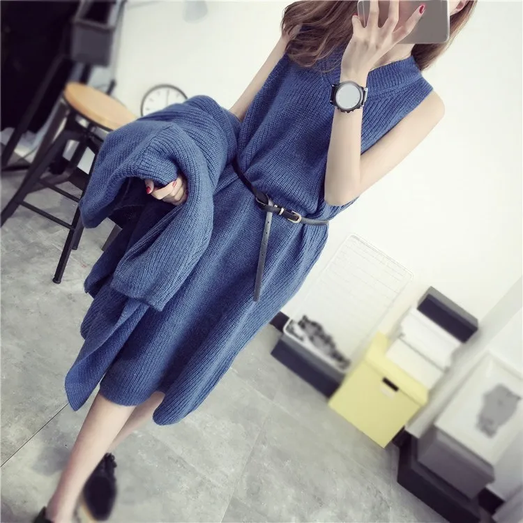 Осень-зима 2018 женское длинное платье-жилет кардиган свитер без рукавов