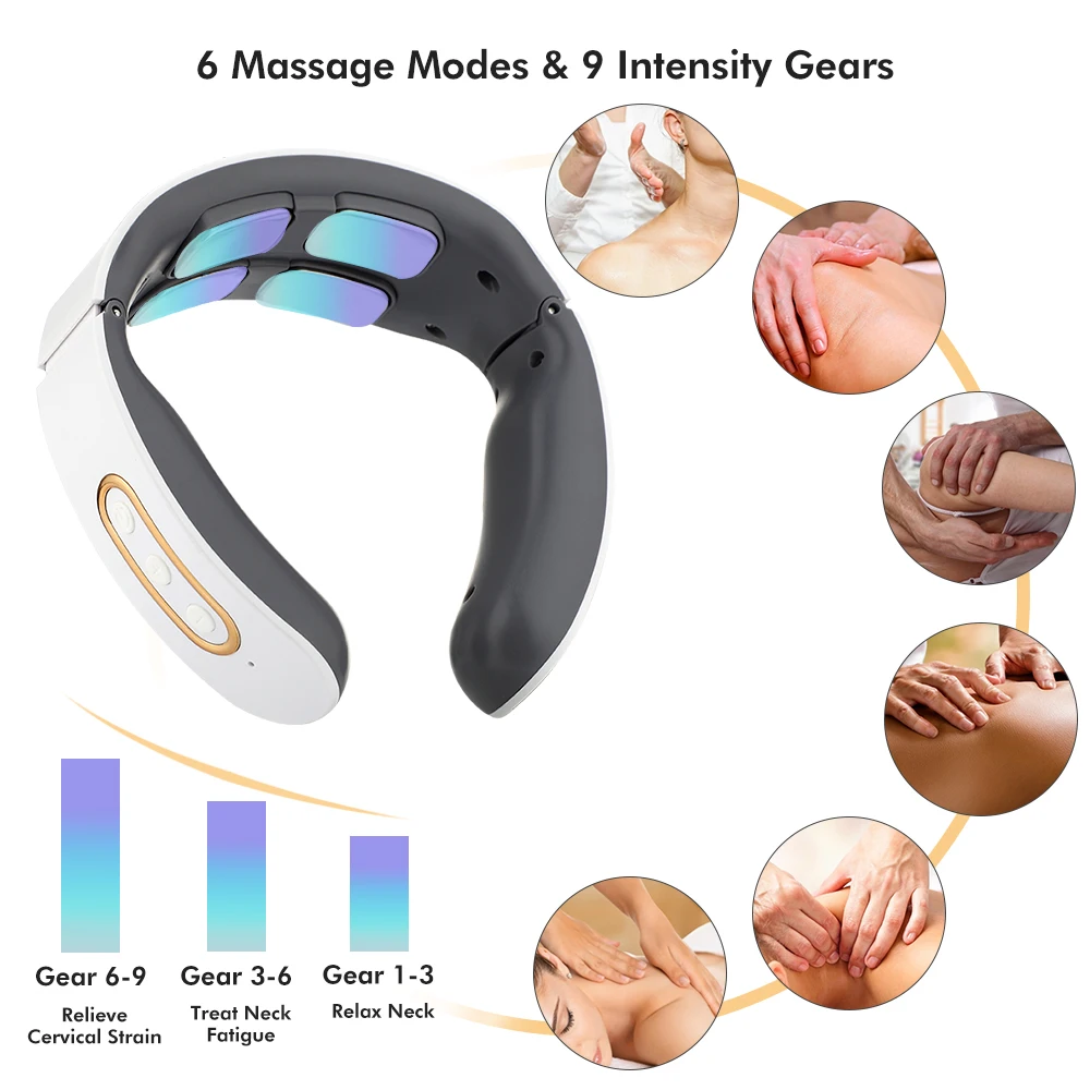 Electric Neck Massager 4D Pulse Heat 6 Modes 9 Strength Levels Micro Current Smart EMS Tissue Trigger Point Massage Home Office | Красота и
