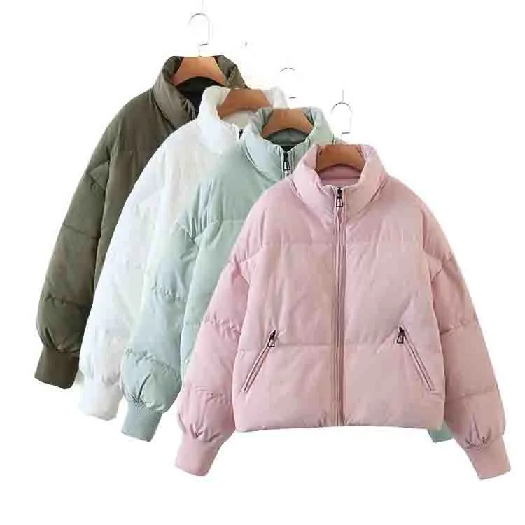 

2020 Winter jacket women Korean bubble coat vintage solid parka stand collar Padded coat pink warm puffer jacket women green