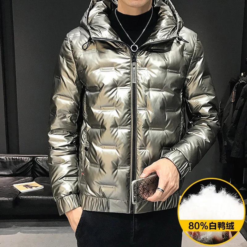 Winter men jacket 80% white duck down new glossy light down jacket fashion trend   thickened white eiderdown warm coat hot style