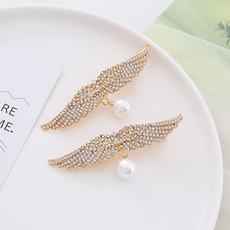 

Angel Wings Alloy Pearl Pendant Rhinestone Hair Clip Hairpin One Word Clip Super Fairy Top Clip Liu Hai Clip Back Head