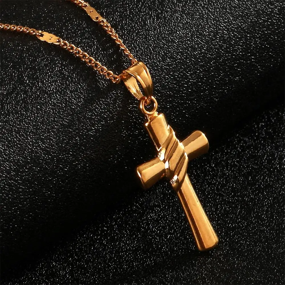 Классическое ожерелье с кулоном в виде Креста Иисуса для церкви золотого цвета