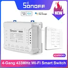 Умный радиопереключатель Sonoff 4CH PRO R3, 4 клавиши, 433 МГц, блокировка, самоблокировка, режимы инициализации, дистанционное управление через eWeLink APP, Alexa IFTTT