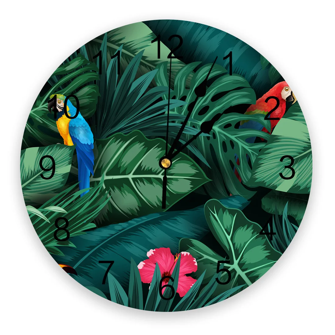

Настенные часы с изображением животных, попугаев, тропических растений, зеленых листьев, современные бесшумные настенные часы, домашний декор для гостиной, Рождественский подарок
