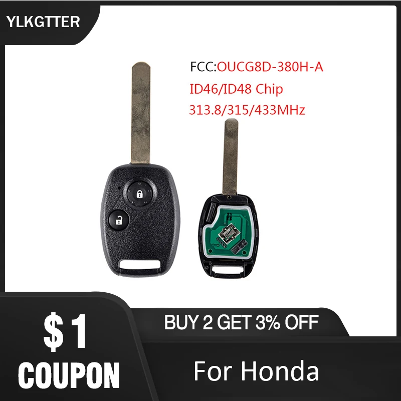 YLKGTTER 2 кнопочный дистанционный БЕСКЛЮЧЕВОЙ вход автомобильный брелок для Honda Civic