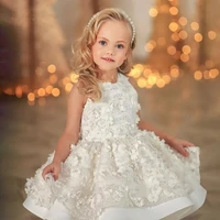 cute puffy baby girls dresses ivory white tulle 3d flowers princess birthday party gown tiered organza lovely kids dresses