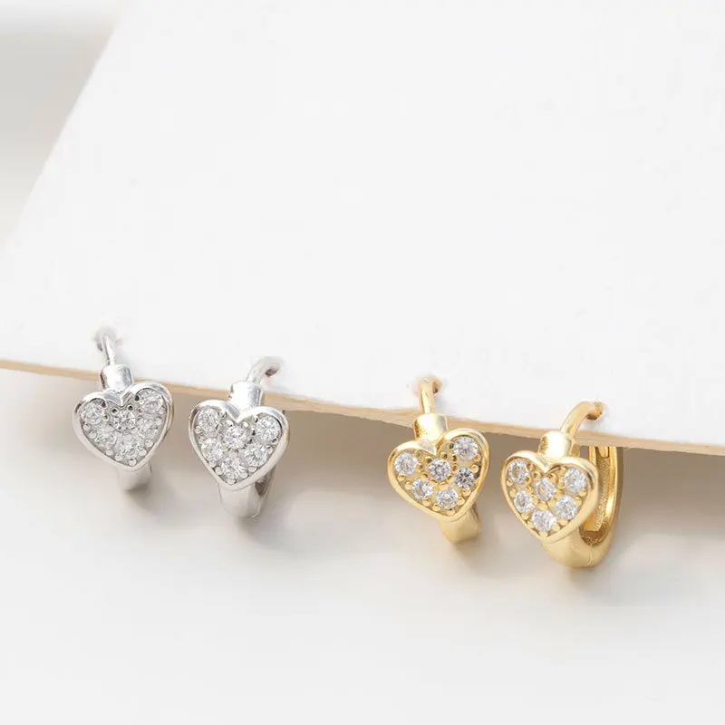 

WTLTC 925 Sterling Sliver Zircon Heart Huggies Earrings for Women Dainty Small Tiny Hoops Earrings 1CM Ear Cartilage Earrings