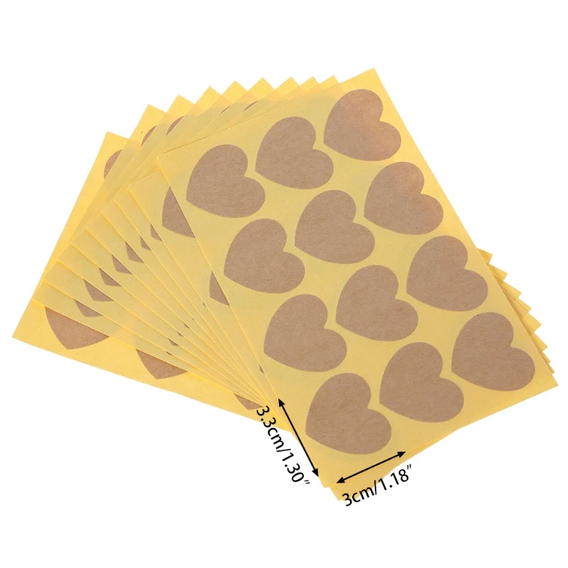

120Pcs Blank Heart Craft Packaging Seals Kraft Sealing Sticker Label Paper DIY