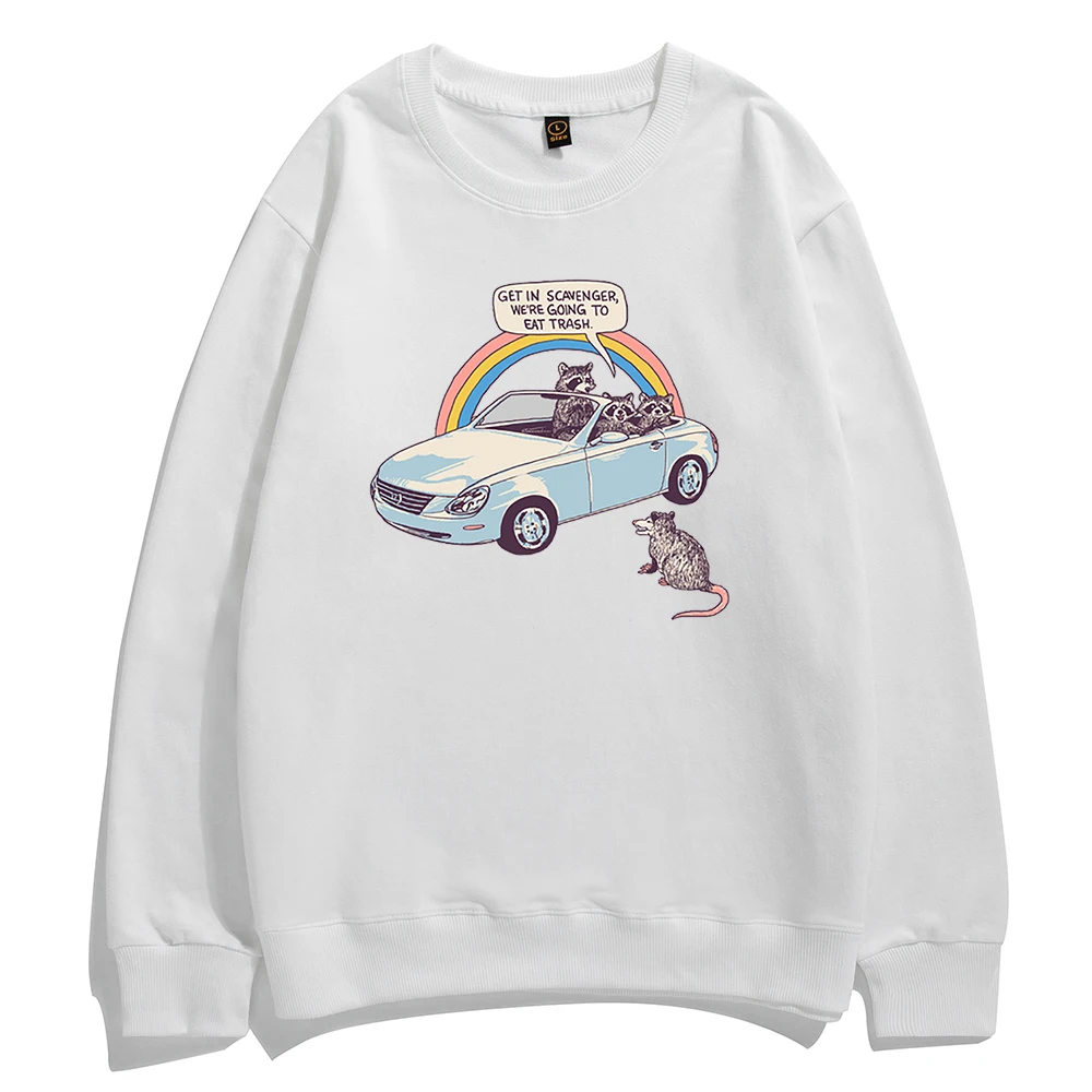 

Hip Hop Cartoon Raccoon Sweatshirts Get In Scavenger Hoodies Vintage Big size Cotton Men's Sweatshirt Harajuku O-Neck Clothes
