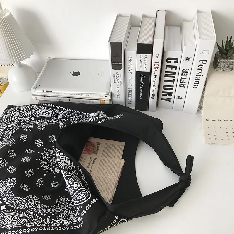 Женская сумка-тоут из льна и хлопка черная Повседневная сумка в полоску богемном