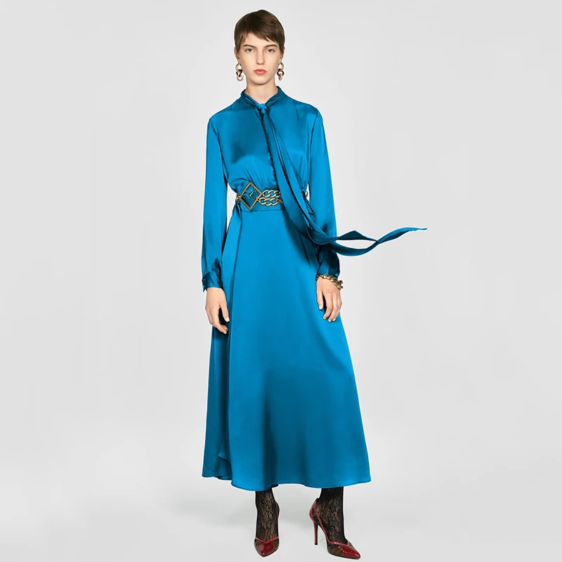 Женское платье с бантом ZA плиссированное декоративное в богемном стиле длинными