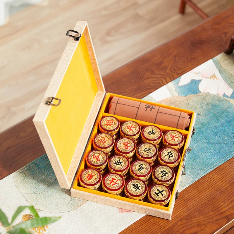

Деревянный складной набор китайских шахмат, изысканная игровая доска с шахматной доской для хранения внутри, подарок для взрослых и детей, ...