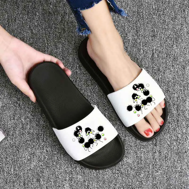

Open Toe Flip Flops Women's outer wear Slippers 2021 Summer Kawaii Little Briquettes Print Clear Outdoor Beach Slides Sandals