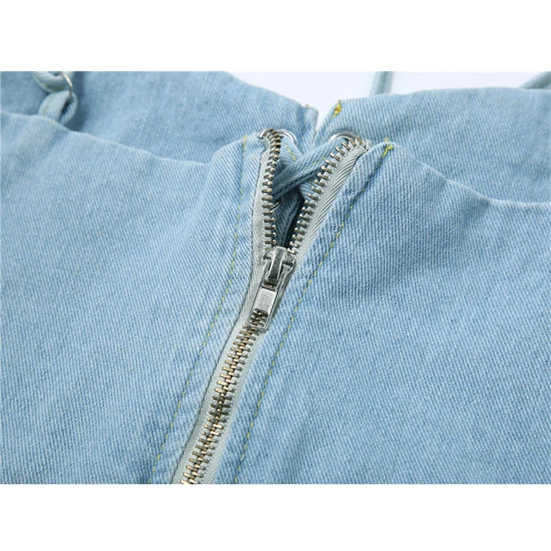 

Blue Sexy Denim Tanks Tops Women Drawsting Lace-up Slim Short Sleeve Spaghetti Strap Tops Clubwear Bar Puff Short Sleeve Camis