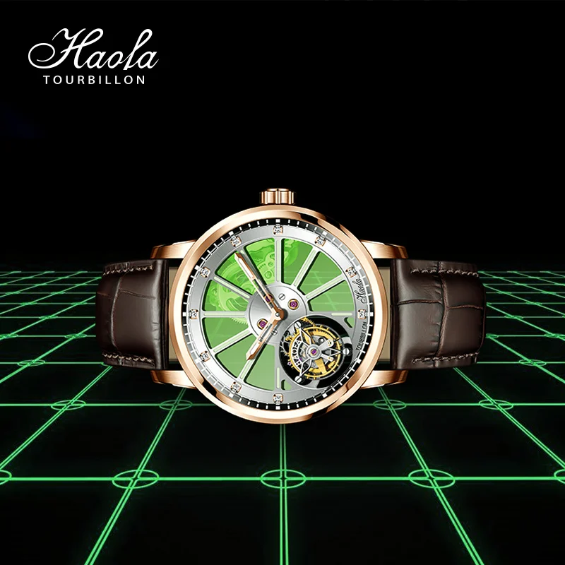 Фото Механические часы Haofa Real Flying Tourbillon для мужчин, сапфировые, скелетонизированные, с ручным заводом, мужские часы класса люкс для бизнеса, модель 1925A №4