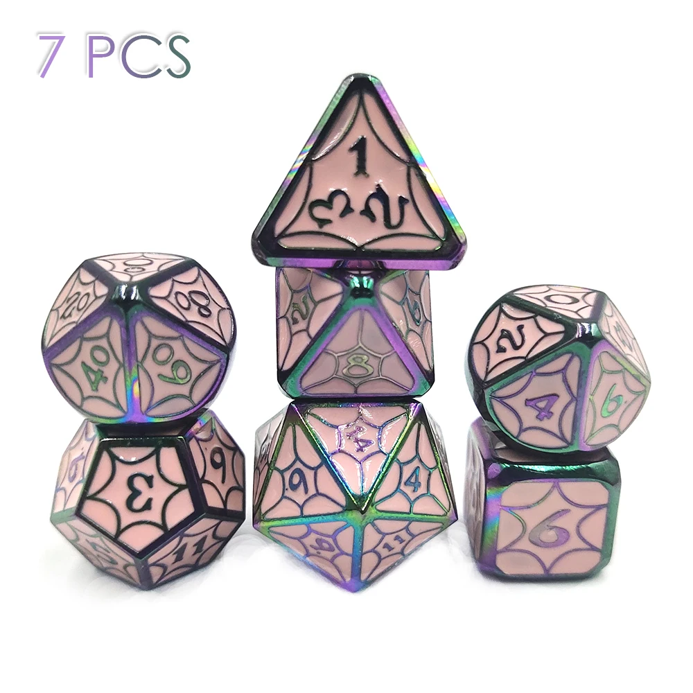 7 шт./компл. набор розовых металлических полигедральных игральных костей D4 D6 D8 D10