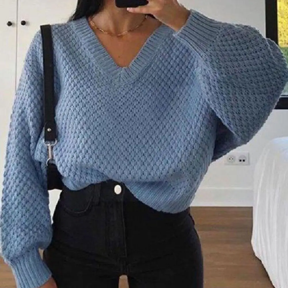

Knitted Loose Women Sweater Casual V Neck Long Sleeve Oversize 2021 Autumn Sweater Embroidery Pullover Top Winter Sweaters K6V2