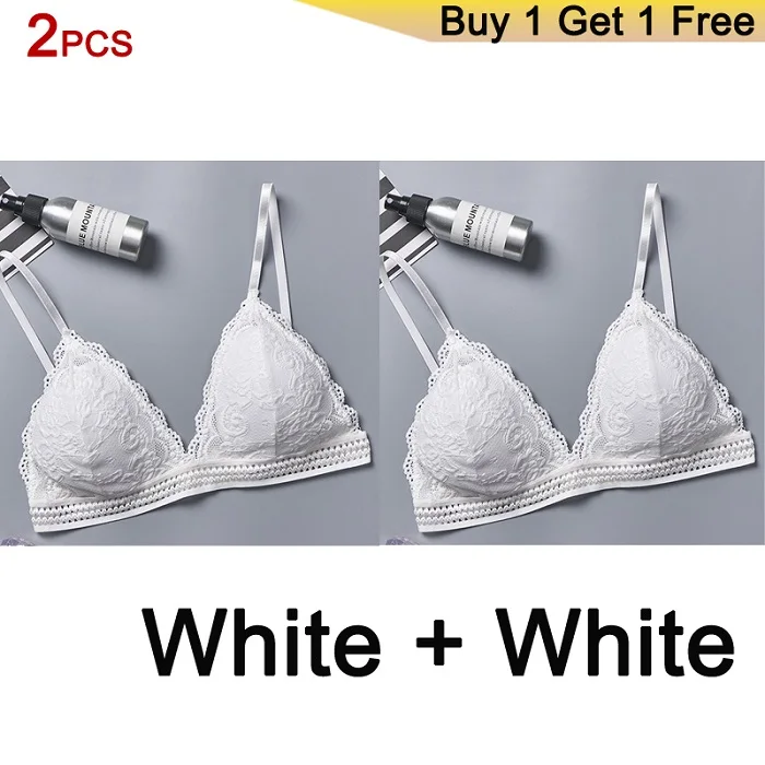 2Pcs white Deruilady бесшовный бюстгалтер Французский стиль бюстгалтер бесшовный Глубокий V кружевной девушка лифчик Бескаркасный тонкий бюстгальтеры для женщин Мягкий женское белье топ кружево бюстгалтер - Цвет: 2Pcs white