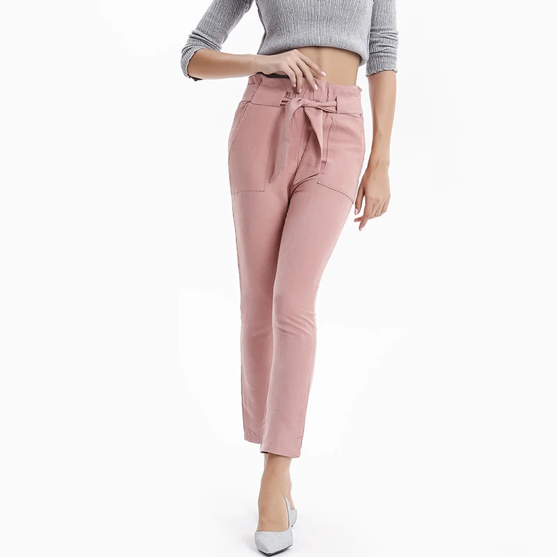 Женские брюки с высокой талией галстуком-бабочкой поясом на завязках эластичным