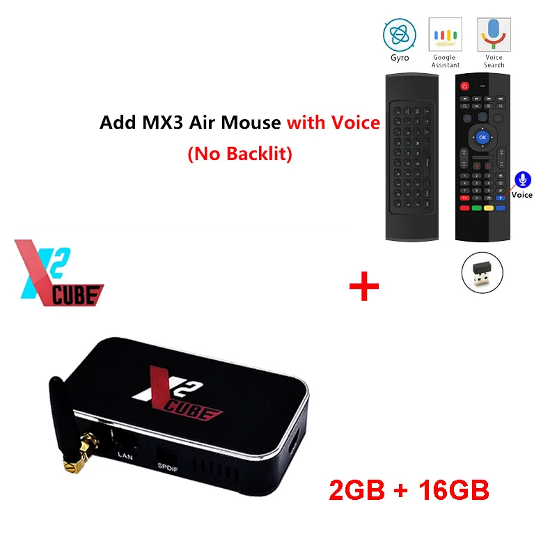 x2 cube add mx3 mic X2 cube Smart Android 9,0 ТВ приставка Amlogic S905X2 2 Гб DDR4 16 Гб rom телеприставка 2,4G/5G WiFi 1000M BT5.0 4K HD медиаплеер X2 pro - Цвет: x2 cube add mx3 mic