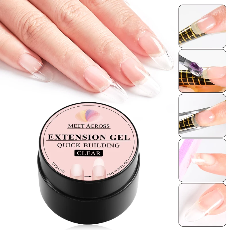

MEET ACROSS 8ML Quick Building Gel for Nail Extension Acrylic White Clear UV Builder Nail Gel Manicure Nail Art Prolong Forms