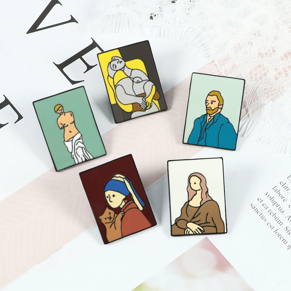 Броши с эмалью Ван Гога искусство Автопортрет булавки Винус Мона Лиза масляная