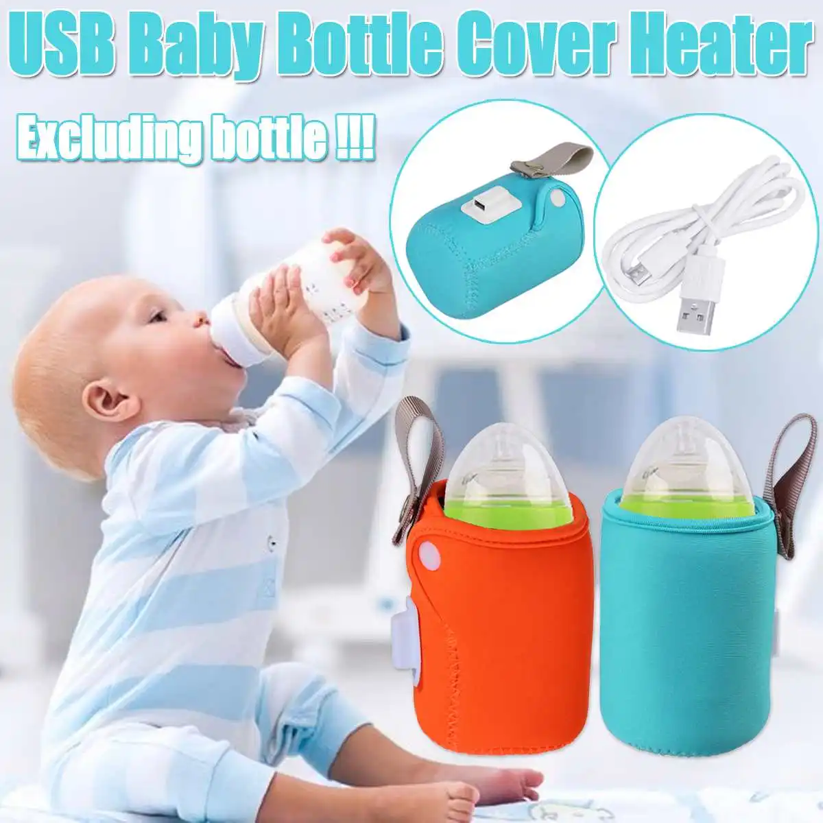 

Blue/Orange USB Milk Warmer Insulated Bag Portable Travel Cup Warmer Baby Nursing Bottle Cover Warmer Heater Bag