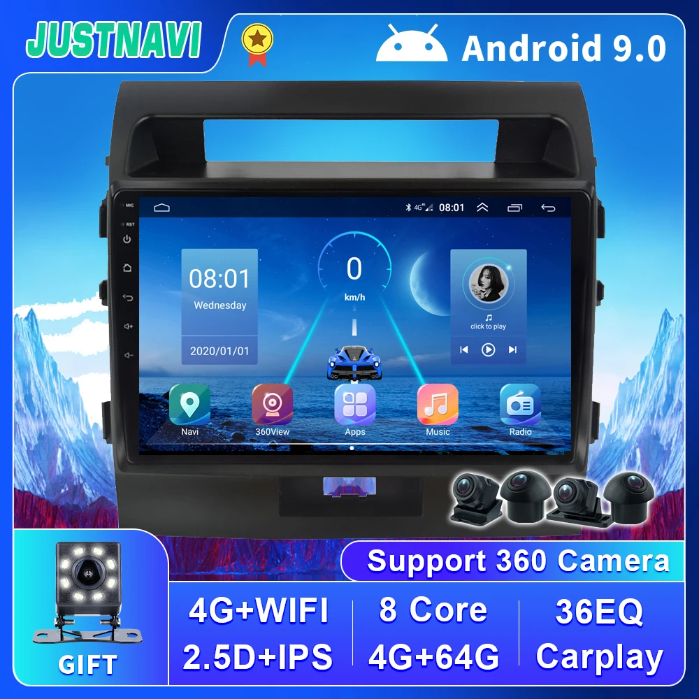 

Автомобильный мультимедийный видеоплеер 2 Din, 4 Гб + 64 ГБ, для Toyota Land Cruiser 2007-2014 2015, стерео, Матовая рамка, навигация, SWC, Carplay, без DVD