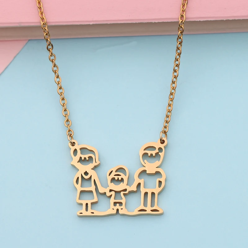 Ручное теснение счастливая семья ожерелье сын бытовой для члена семьи Подарок