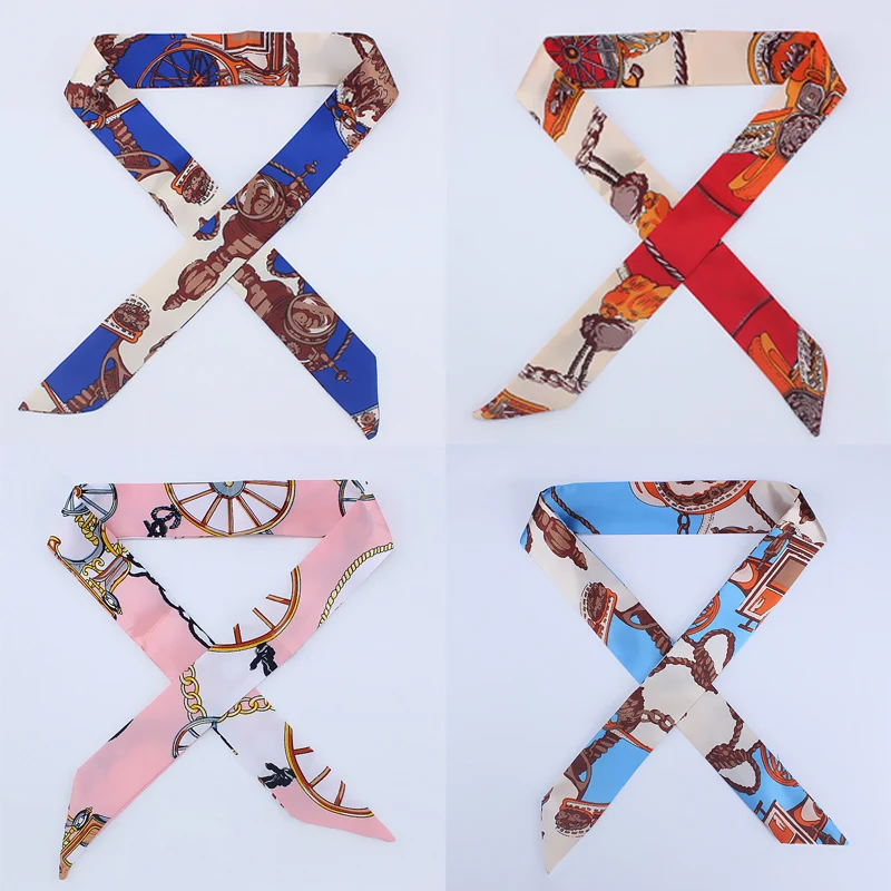 

Silk Scarf Women Spring Head Hair Tie Band Neckerchief Summer Print Wraps Brand Designer Fashion Foulard Femme