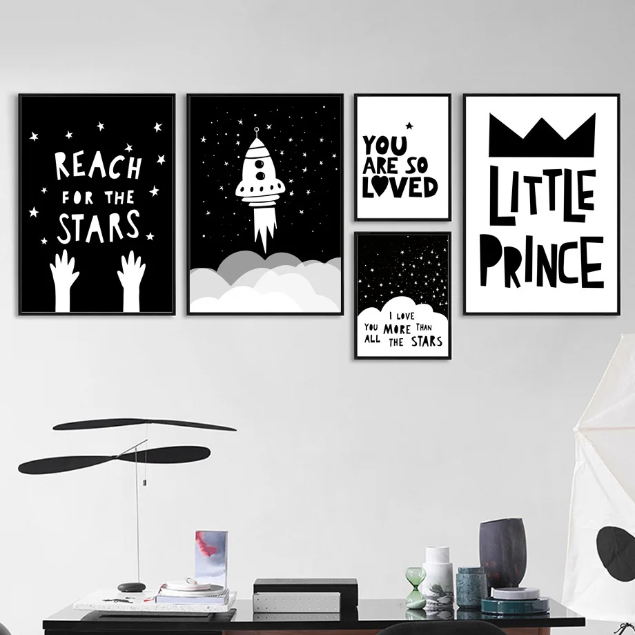 

Rocket Crown Little Prince Stars Wall Art Canvas Painting Nordic Posters And Prints Cartoon Wall Pictures Boy Kids Room Decor