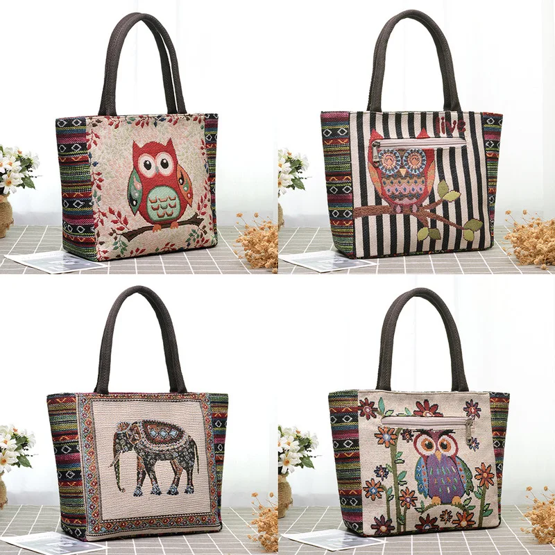 

Canvas Bags Owl Shopping Eco Reusable Foldable Shoulder Bag Handbag Tote Bag Casual Shoulder Bags School Travel Women Folding