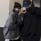 Зимняя водолазка для пары, свитер, корейский Свободный тренд, необработанный стиль Instagram Хара Juku, плотный Мужской Свитер оверсайз с отверстием для ветра