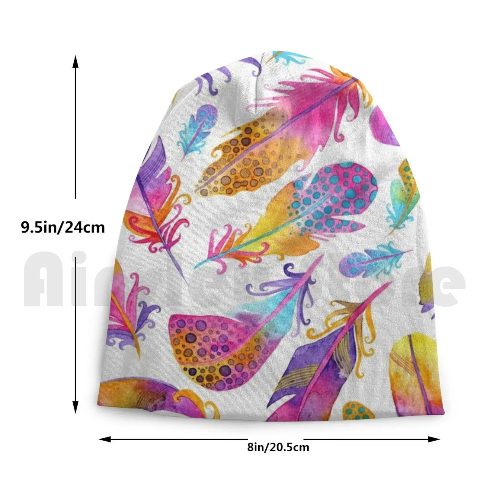 Шапочки пуловеры с рисунком акварельных перьев и заката удобные шапочки