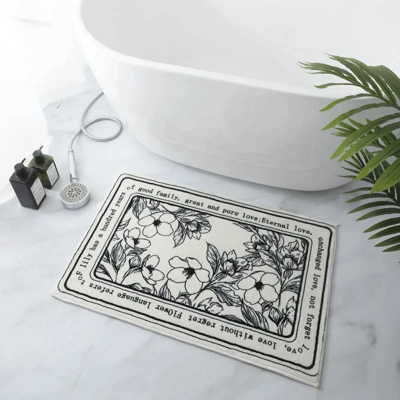 

Non-Slip Bath Rug Absorbent Floor Mat Nordic Floral Carpet for Bathroom Bedroom Doormat Washable Kitchen Rugs Plush Foot Pad