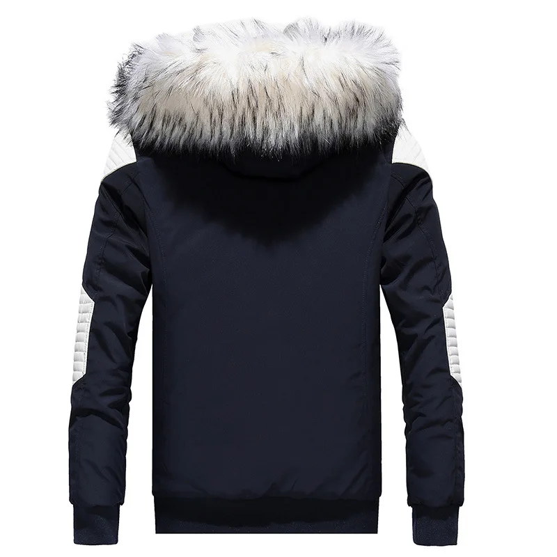 

Autumn Winter Jacket Men Nice New Big Fur Hooded Thick Warm Mens Winter Coats Patchwork Color Windproof Parka Men Outwear