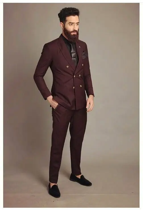 

(Jacket+Pants) Fashion Burgundy 2 Piece Groom Tuexdos For Wedding Formal Prom Suit Party Evening Blazer Custom Made