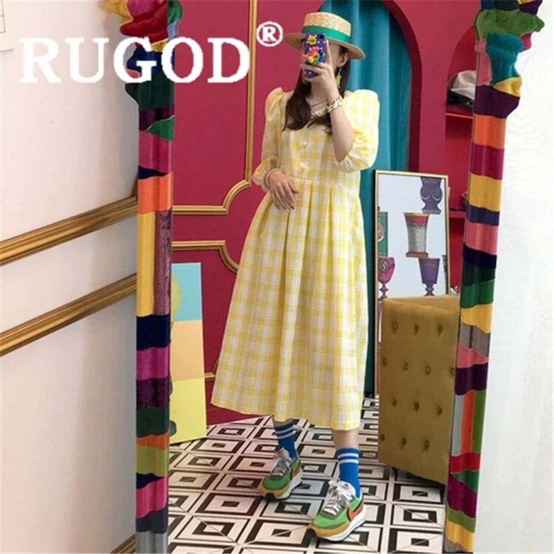 Женское винтажное платье в клетку RUGOD Свободное длинное с v образным вырезом и