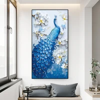 gatyztory 60x120cm blue peacock diy painting by numbers large size modern wall art picture calligraphy painting for home