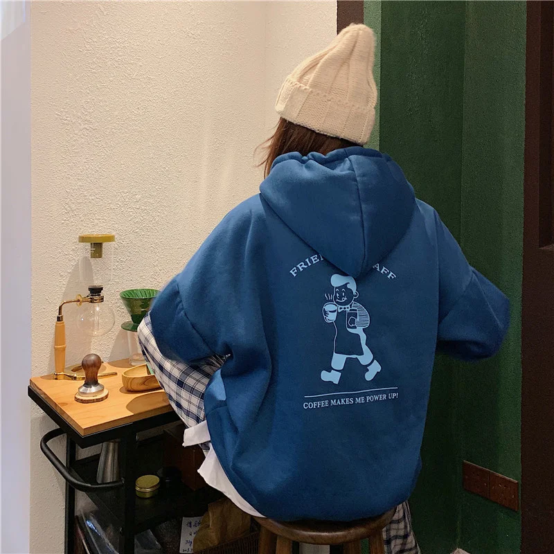 

Real Shot Korean Ins Autumn and Winter Fleece-lined Thick Loose Bf.Kio
